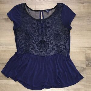 American Eagle Outfitters Beaded Sheer Mesh Peplum Top Size S